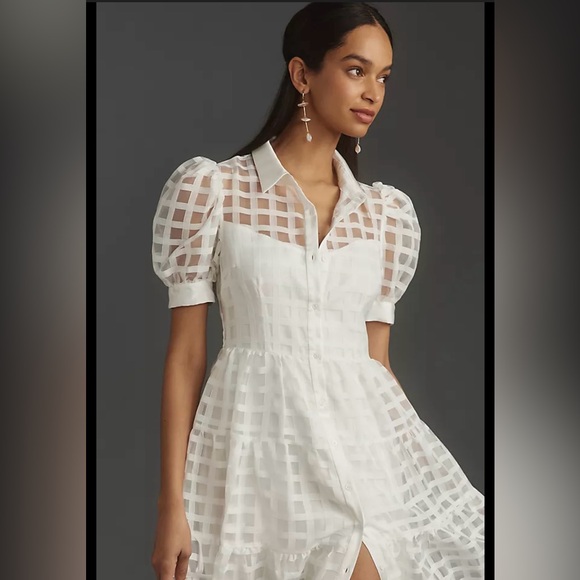 English Factory White Organza Grid Midi Dress - Picture 3 of 8